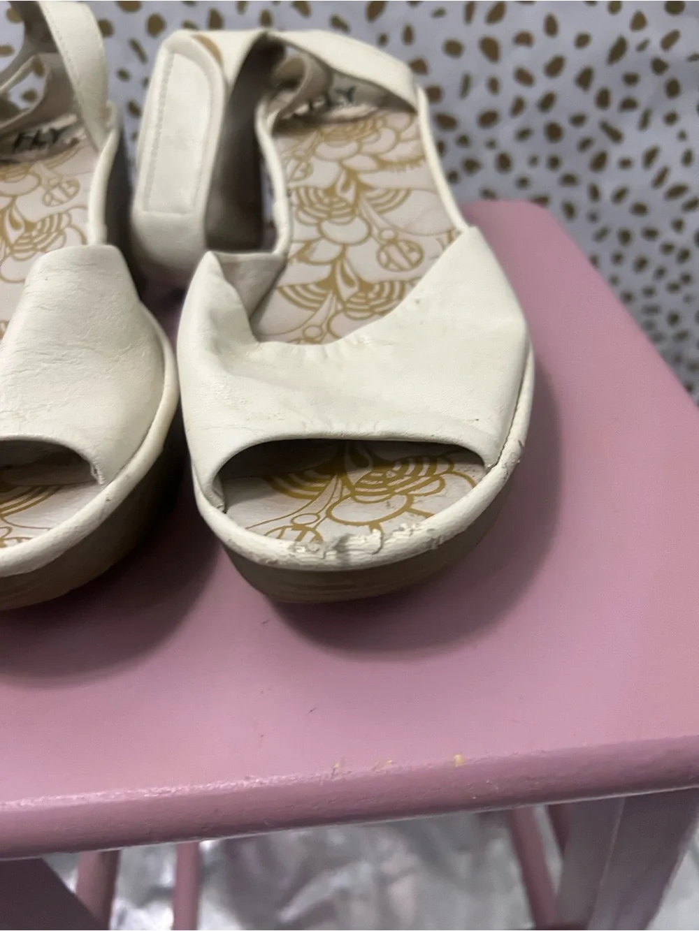 Fly London Cream Open-Toe Sandals with Floral Insole